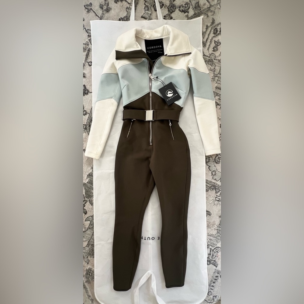 Cordova Women's Colorblock Jumpsuit - White, Blue, Brown - Picture 2 of 9